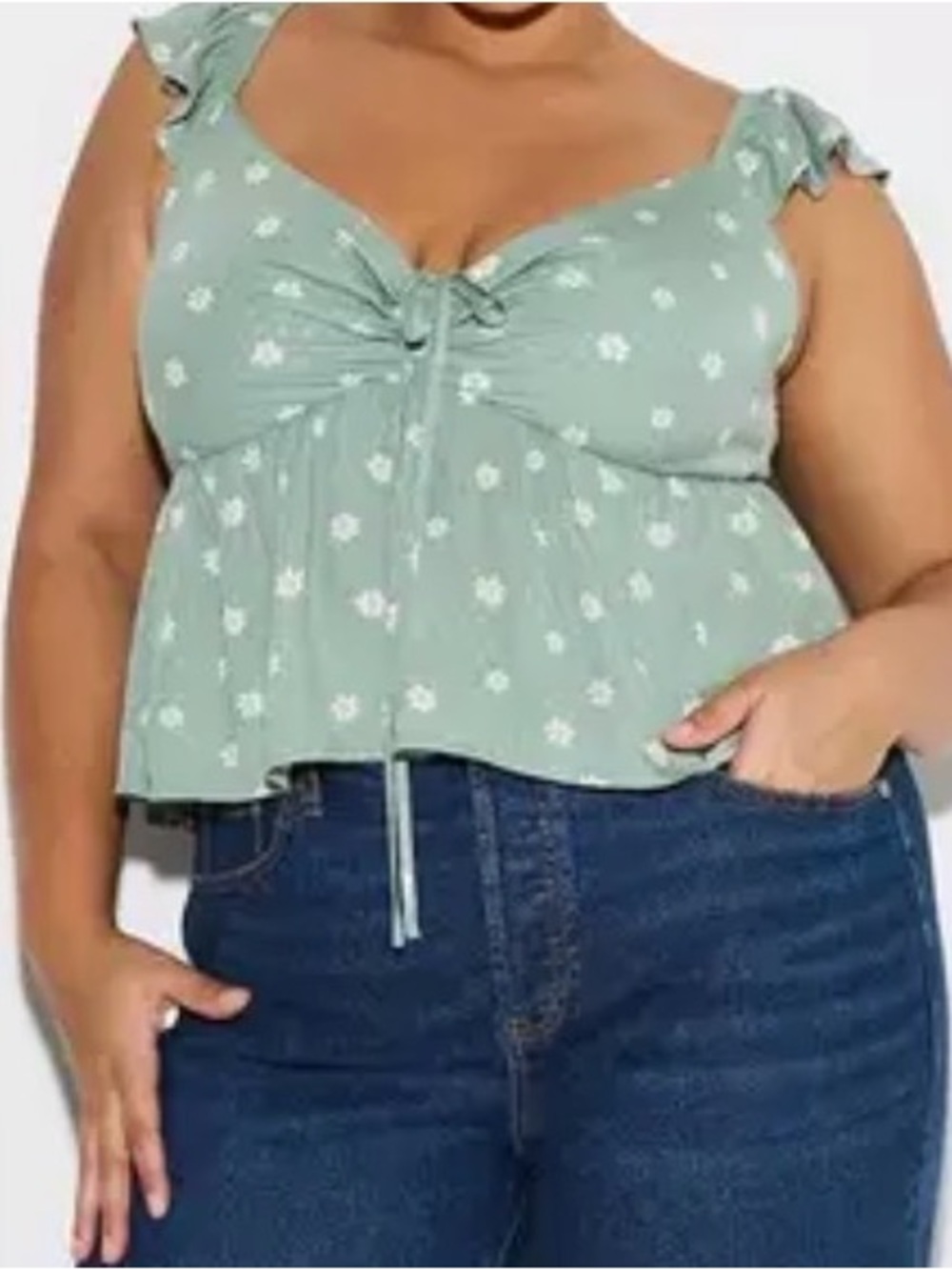 torrid Sage Green Floral Tie-Front Peplum Tank